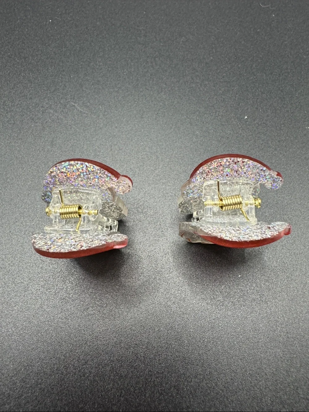 Sparkling Santa Face hair clips - Red & Silver Glitter set of 2